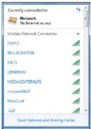 Currently connected to: Network No Internet access Wireless Network Connection DWYL7 BELLALIANT034 X3LT1 LIFE4REVF2 MEDSACENTERALIFE myqwest9437 MainConf -L23- Open Network and Sharing Center
