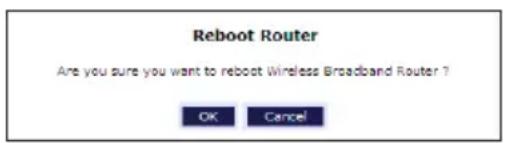 Reboot Router Are you sure you want to reboot Wireless Broadband Router ? OK Cancel