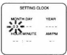 SETTING CLOCK MONTH DAY YEAR 0 3 -- HOUR MINUTE AM/PM -- : --
