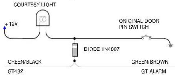 COURTESY LIGHT +12V ORIGINAL DOOR PIN SWITCH DIODE 1N4007 GREEN/BLACK GT432 GREEN/BROWN GT ALARM