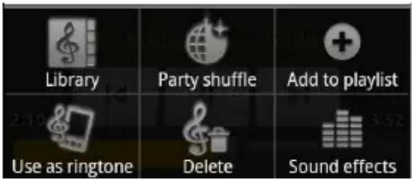 Library Party shuffle Add to playlist Use as ringtone Delete Sound effects