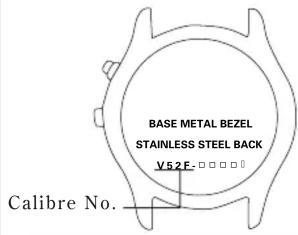 BASE METAL BEZEL STAINLESS STEEL BACK V52 F. Calibre No.