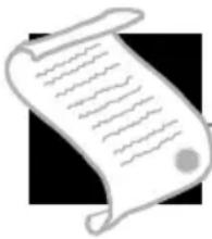 Illustration of a rolled document with placeholder text lines, no actual text visible