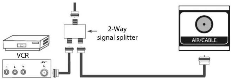 VCR R L V ANT IN 2-Way signal splitter AIR/CABLE