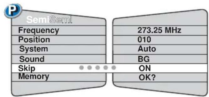 SemiSemi Frequency 273.25 MHz Position 010 System Auto Sound BG Skip ON Memory OK?
