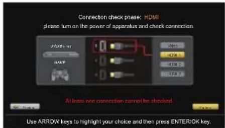 Connection check phase: HDMI please turn on the power of apparatus and check connection. USB port USB port USB port At least one connection cannot be checked. Use ARROW keys to highlight your choice and then press ENTER/OK key.