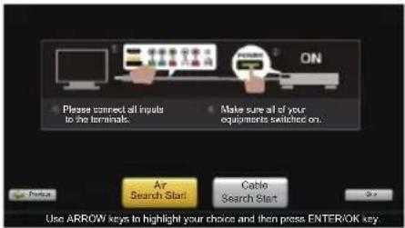 Please connect all inputs to the terminals. Make sure all of your equipment switches on. Air Search Start Cable Search Start Use ARROW keys to highlight your choice and then press ENTER/OK key.