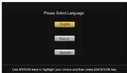 Please Select Language English French Spanish Use ARROW keys to highlight your choice and then press ENTER/OK key.