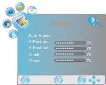 Auto Adjust H-Position 70 V-Position 70 Clock 70 Phase 70