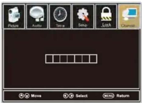 Picture Audio Time Setup Lock Channel Move Select MEND Return