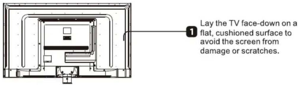 Lay the TV face-down on a flat, cushioned surface to avoid the screen from damage or scratches.