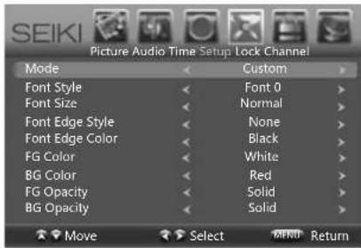Seiki SC601GS - Setup Menu Options - 1