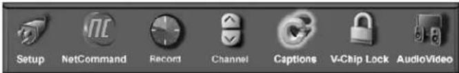 Setup NetCommand Record Channel Captions V-Chip Lock AudioVideo