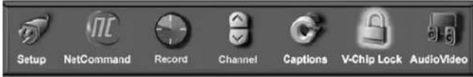 Setup NetCommand Record Channel Captions V-Chip Lock AudioVideo
