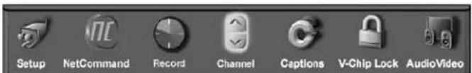 Setup NetCommand Record Channel Captions V-Chip Lock AudioVideo