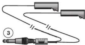 Diagram showing three connected devices with labeled parts, including a numbered circle and connecting lines.
