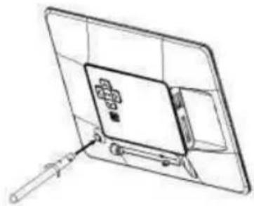 Line drawing of a tablet device with a screen and cable, no text or symbols present