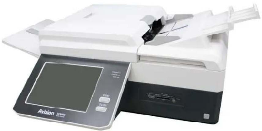 Exterior view of a white and black Atlas 8000 scanner with control panel (no visible text or symbols on device body)