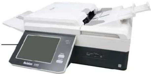 Exterior view of a white filing scanner with digital display and control panel (no visible text or symbols)