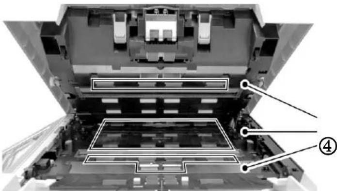 Interior view of a printer or printer with visible internal structure and labeled parts (no text or symbols present)
