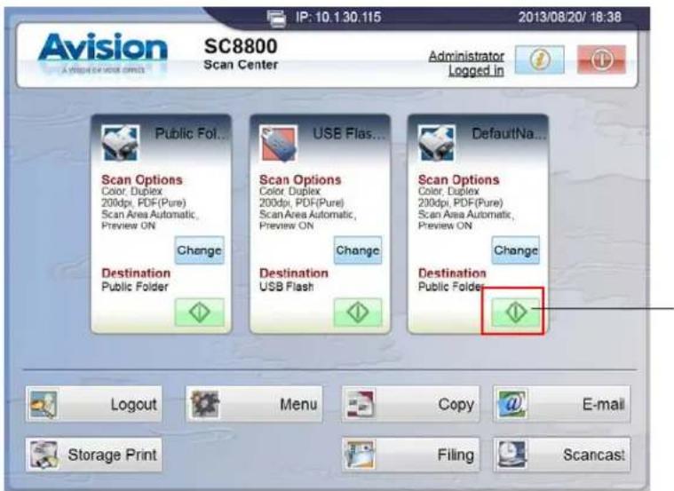 Avision A view of your own SC8800 Scan Center IP: 10.130.115 2013/08/20/ 18:38 Administrator Logged in Public Foli... Scan Options Color, Duplex 200dpi, PDF(Pure) Scan Area Automatic, Preview ON Change Destination Public Folder USE Flas... Scan Options Color, Duplex 200dpi, PDF(Pure) Scan Area Autom…