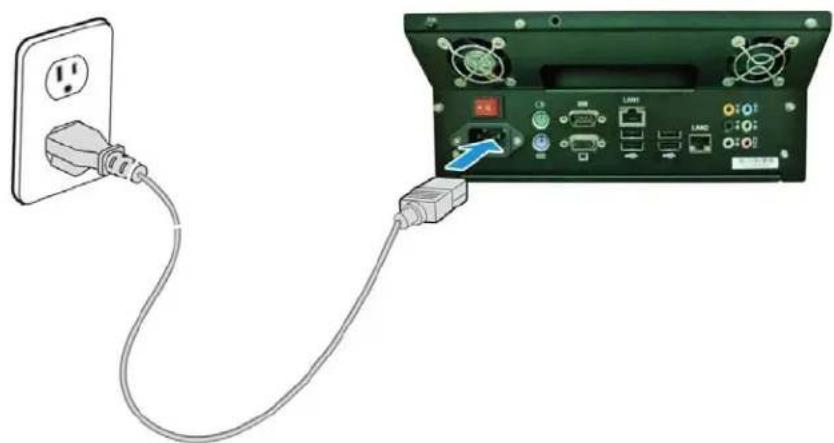 Illustration of a cable being inserted into an electrical outlet, showing port connections and a separate device (no text or symbols visible)