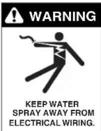 WARNING KEEP WATER SPRAY AWAY FROM ELECTRICAL WIRING.