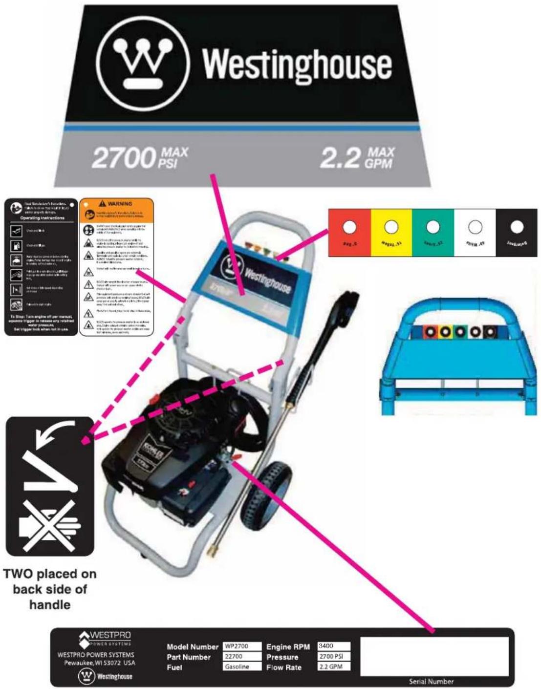 WESTINGHOUSE WP2700 - ETIQUETAS Y CALCOMANÍAS DE SEGURIDAD - 1