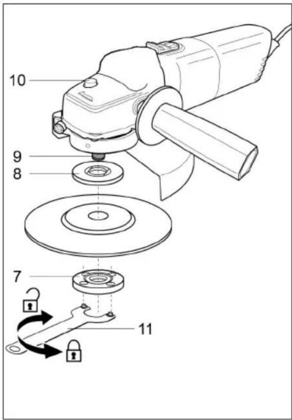 Technical diagram of a power tool with numbered parts and labeled components