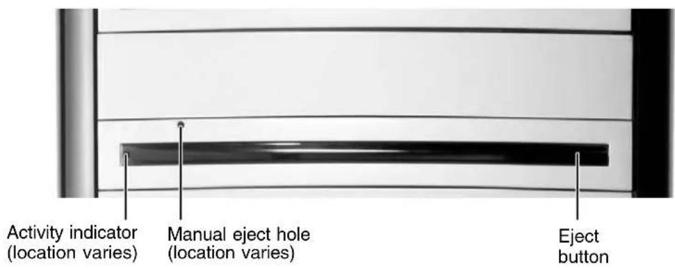 Activity indicator (location varies) Manual eject hole (location varies) Eject button