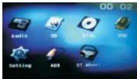00 02 Radio SD DVD USB Setting AUX ST. Audio