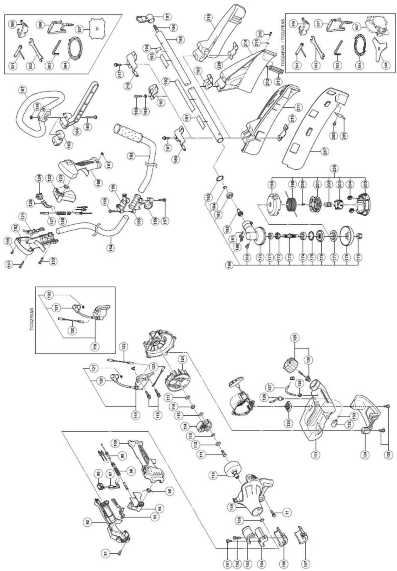 Exploded view diagram of a mechanical assembly with numbered parts and component labels