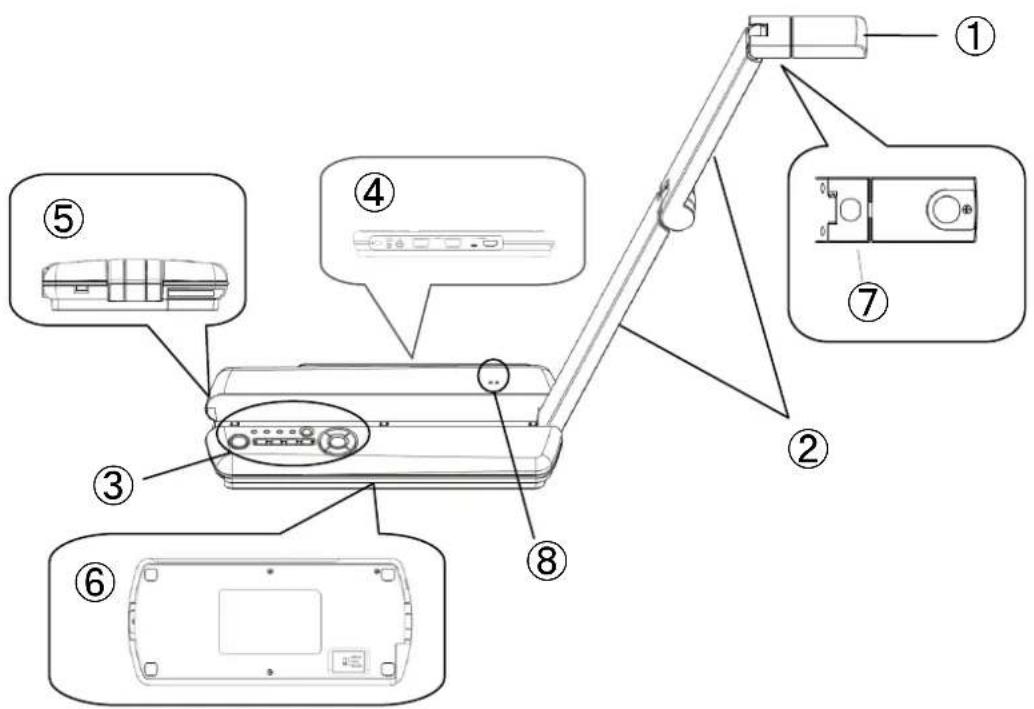 Diagram of a device with numbered parts, showing exploded view and labeled components