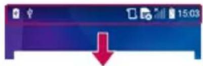 Mobile app status bar with time stamp and red downward arrow indicating download or cancel function