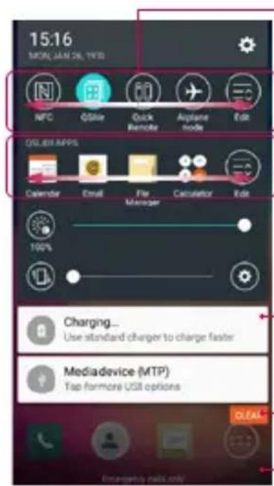 15:16 MON, JAN 06, 1973 NFC OSFile Quick Remote Airplane Mode Edit ORUEN APPS Calendar Email File Manager Calculator Edit 100% Charging... Use standard charger to charge faster Mediadevice (MTP) Tap formore USB options Clear... Enclosure here only