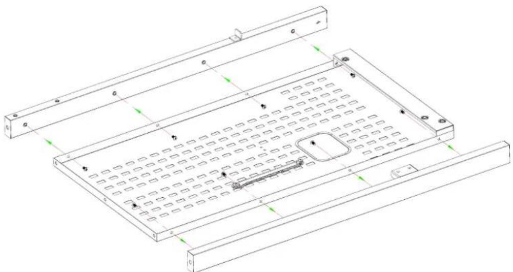 Technical diagram of a device with labeled components and directional arrows indicating assembly or movement.