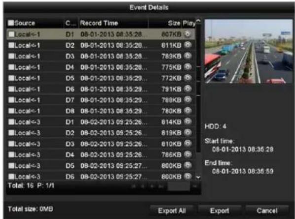Hikvision DS-9616NI-RT - Select record files to export. - 2