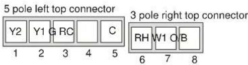 5 pole left top connector Y2 Y1 G RC C 1 2 3 4 5 3 pole right top connector RH W1 O/B 6 7 8