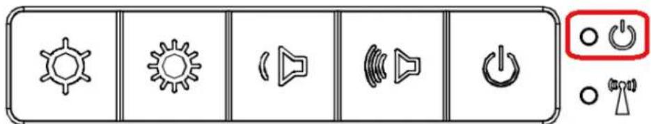 Control panel interface with icons for settings, power, speaker, audio, and power button