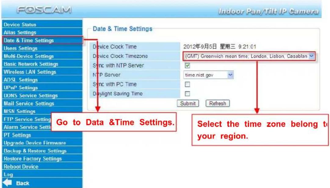 FOSCAM FI8910E - Date &amp; Time Settings - 1