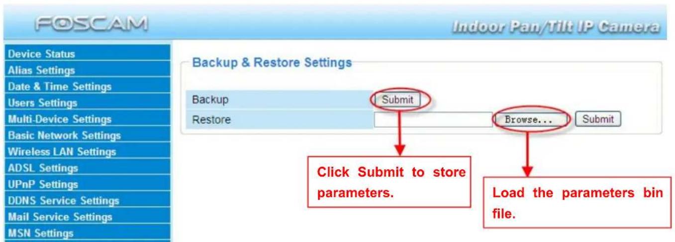 FOSCAM FI8910E - Backup &amp; Restore Settings - 1