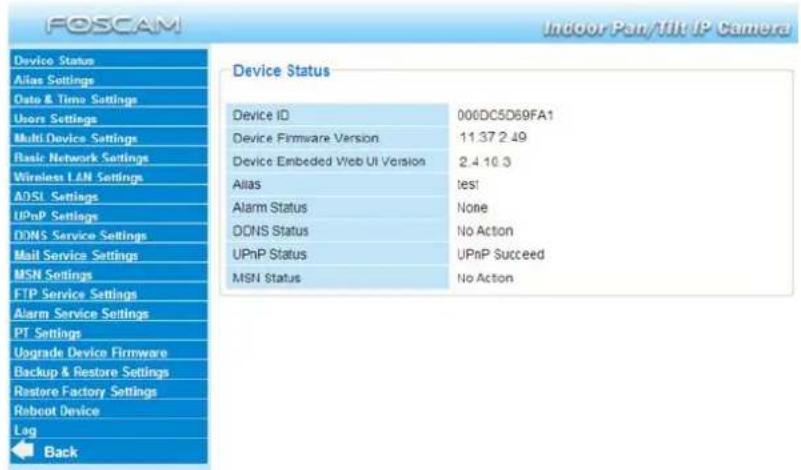 FOSCAM FI8910E - Device Status - 1