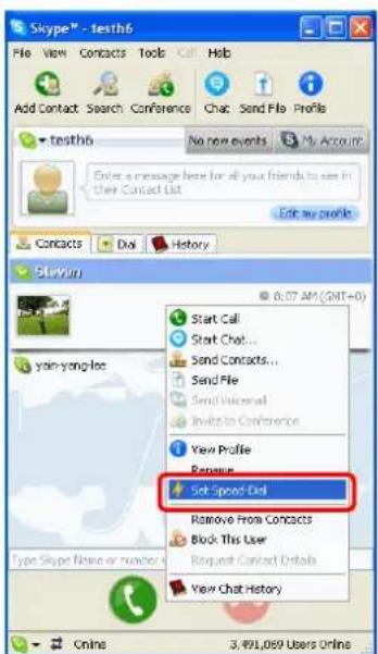 Skype™ - testh6 File View Contacts Tools Call Help Add Contact Search Conference Chat Send File Profile testh6 No new events My Account Enter a message here for all your friends to see in their Contact List Edit my profile Contacts Dot History Start Call Start Chat... Send Contacts... Send File Send Website Invite to Conference View Profile Revenue Self-Speed Dad Remove From Contacts Block This User Request Contact Details View Chat History yoin-yong-lee Type Skype file or number Online 3,491,089 Users Online