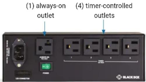 (1) always-on outlet (4) timer-controlled outlets ALWAYS ON POWER USB CONNECTOR BLACK BOX