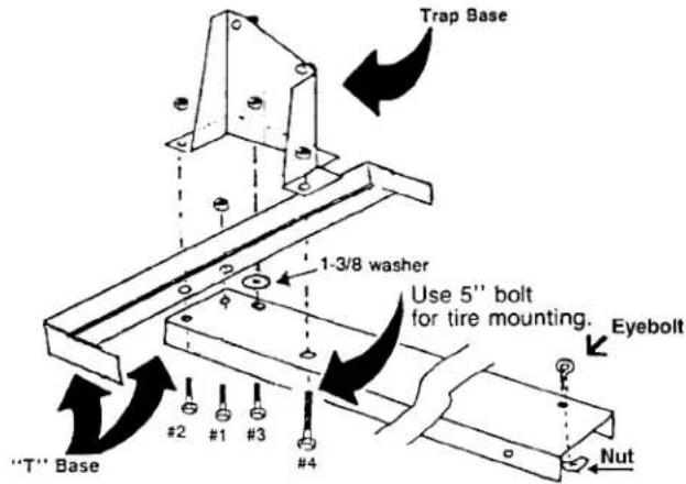Trap Base 1-3/8 washer Use 5" bolt for tire mounting. Eyebolt "T" Base #2 #1 #3 #4 Nut