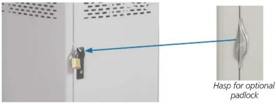 Hasp for optional padlock