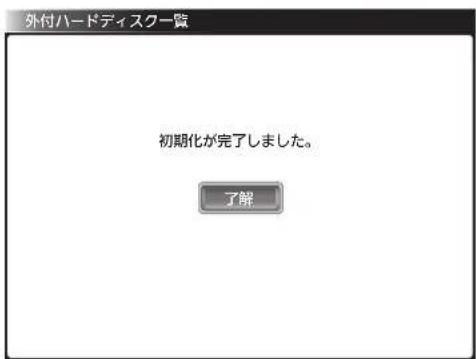 外付ハードディスク一覧 初期化が完了しました。 了解