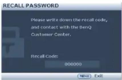 BENQ MH535A - Entering the password recall procedure - 1