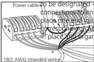 Power cable to be designated - connections to en- place one end in it corresponding cap in+ place and organ 18/2 AWG stranded wire,