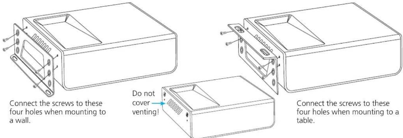 Connect the screws to these four holes when mounting to a wall. Do not cover venting! Connect the screws to these four holes when mounting to a table.